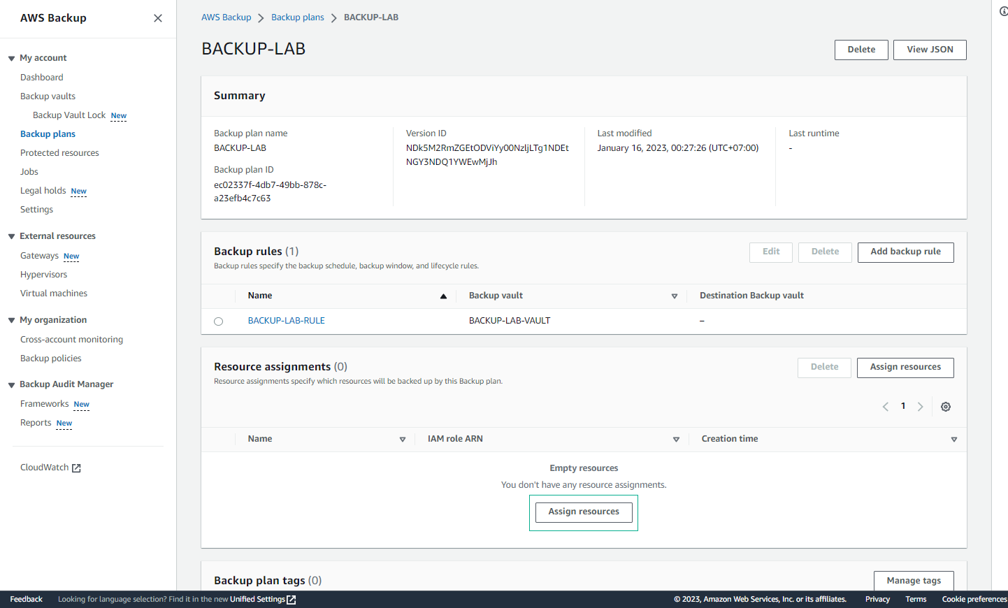 resource assignment aws backup